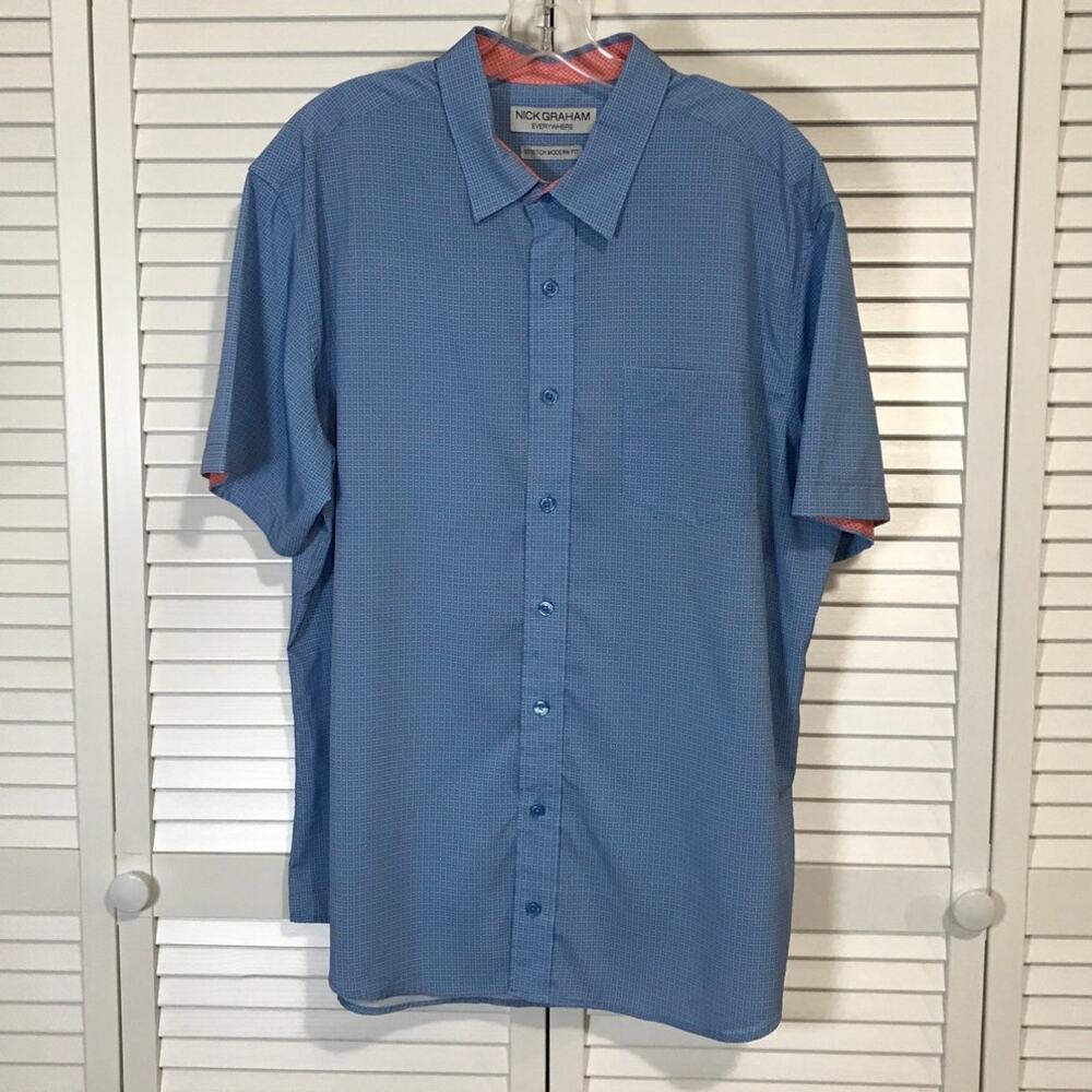Nick Graham Blue Everywhere Performance Stretch Modern Fit Collared Shirt Men XL